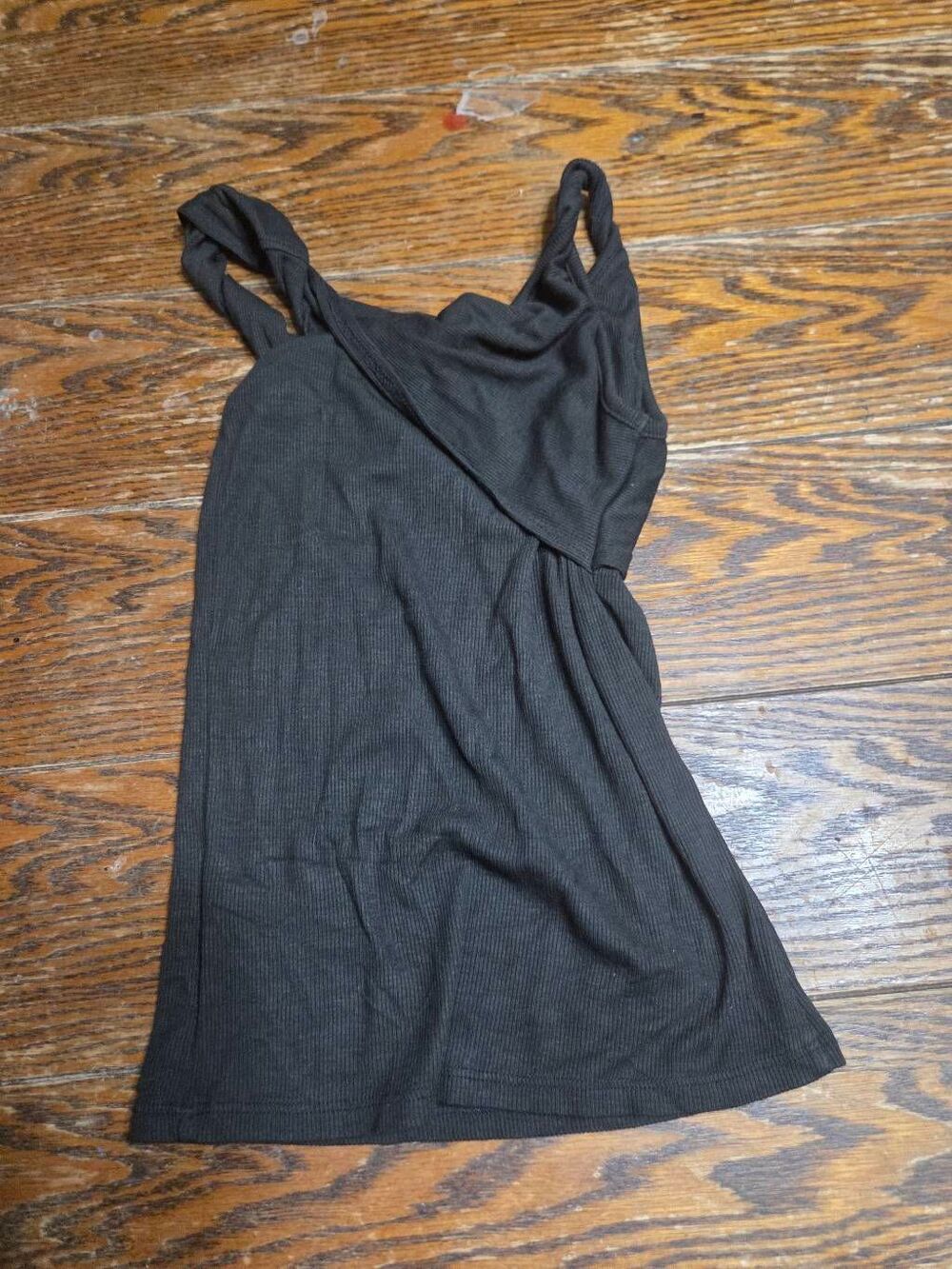 Joah Brown Off Shoulder Twist Tank Black Ribbed Sz Small - Picture 4 of 5